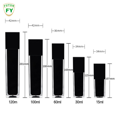 Fuyun 15ml/30ml/60ml/100ml/120ml/15g/30g/50g/100g Jelas warna hitam bentuk persegi panjang plastik akrilik botol dinding ganda